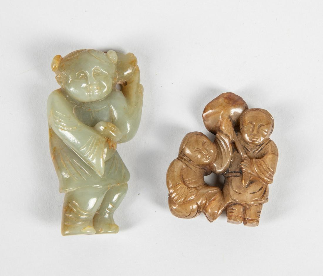 Set of Chinese Jade Toggles: Set of 2 pieces. Chinese jade toggle of figures. 2.8-1.5 inch. (largest).