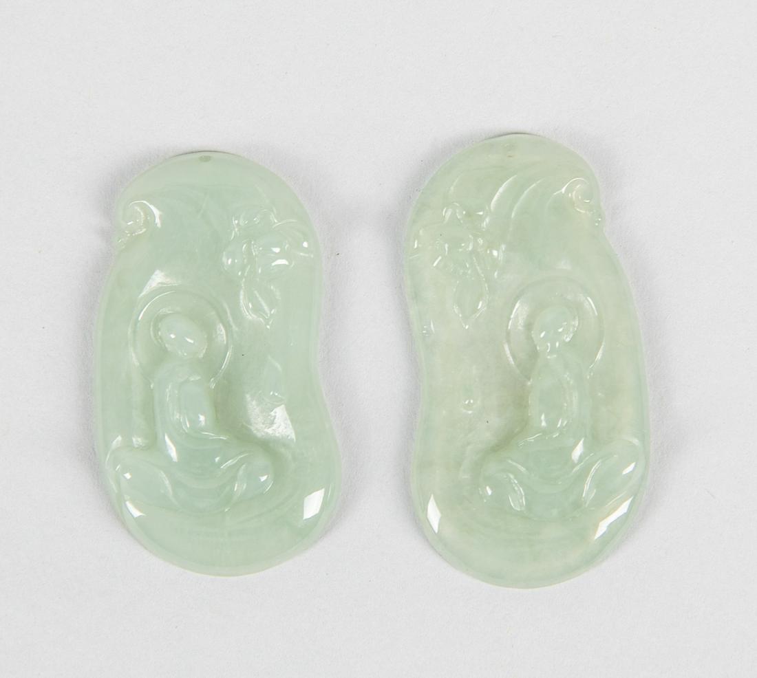Chinese Export Jade Jadeite Carvings: Set of two 1980-1990 period Chinese export jade carvings. 1.5-0.75 inch.