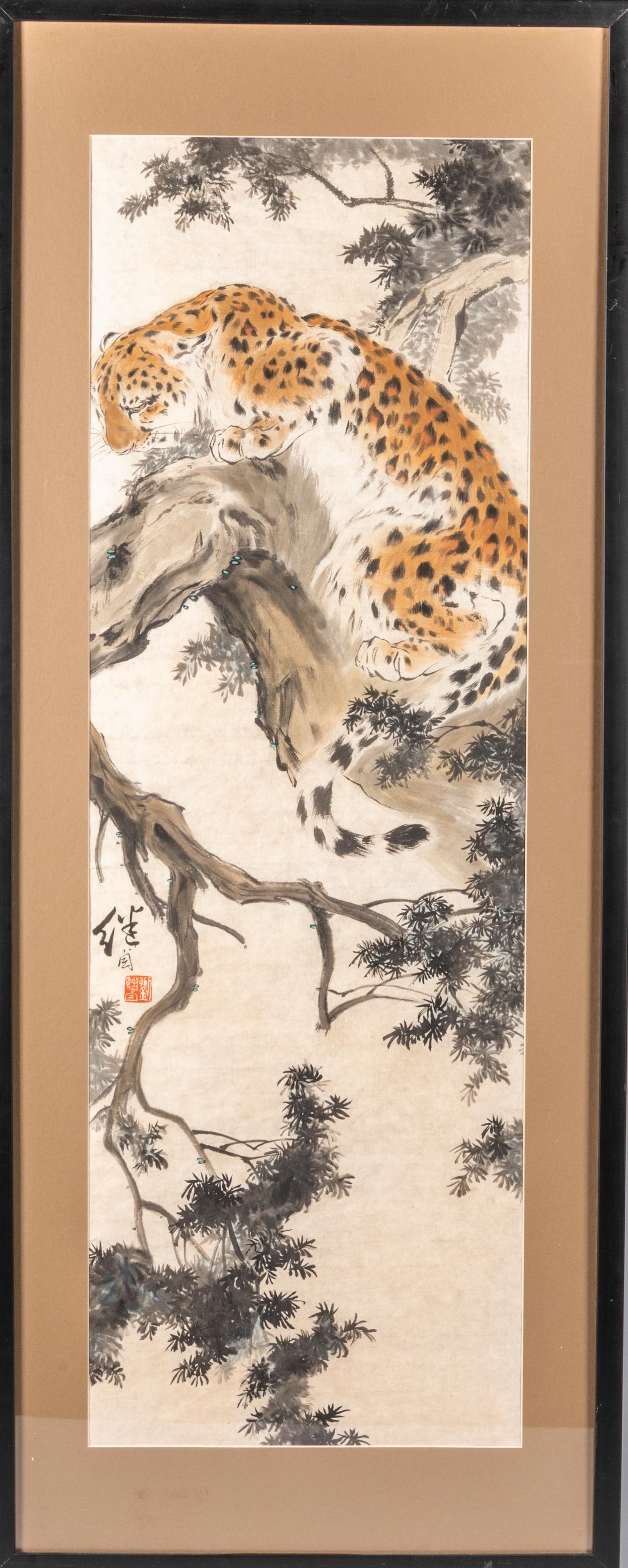 Chinese Old Ink & Color on Paper Painting: Size: 19.25-48.5 inch.