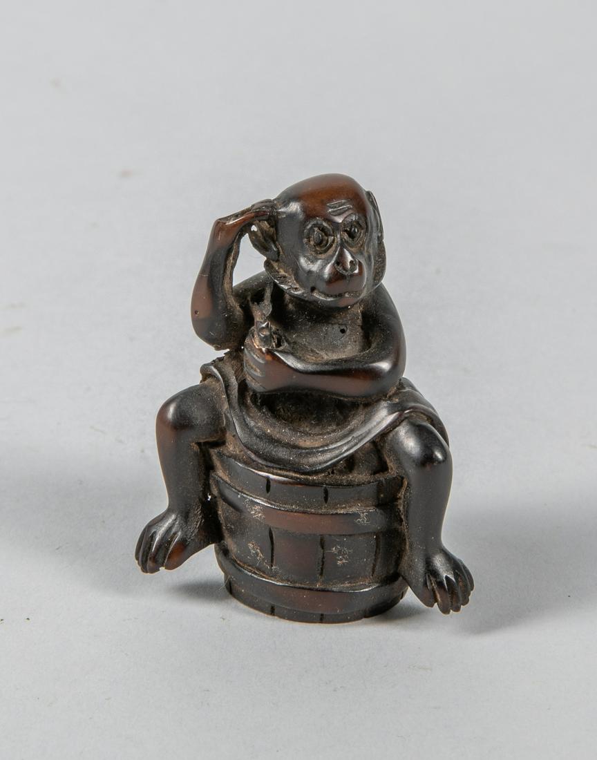 Japanese Antique Wood Netsuke: Minor Chips. 2.1 inch H; 1.6 inch W.