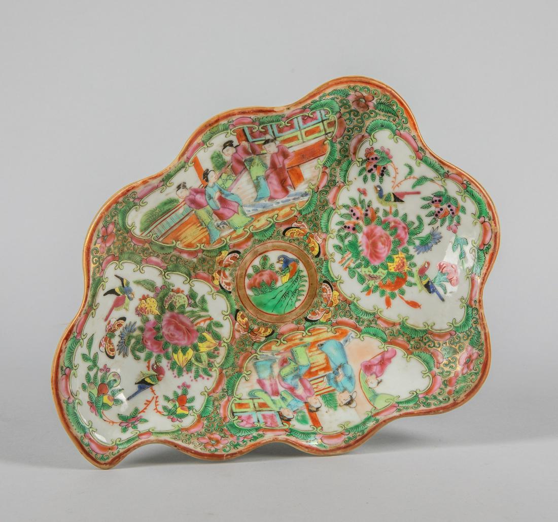 Chinese Antique Famille Rose Porcelain Tray: 10.75 inch L; 2.25 inch H.