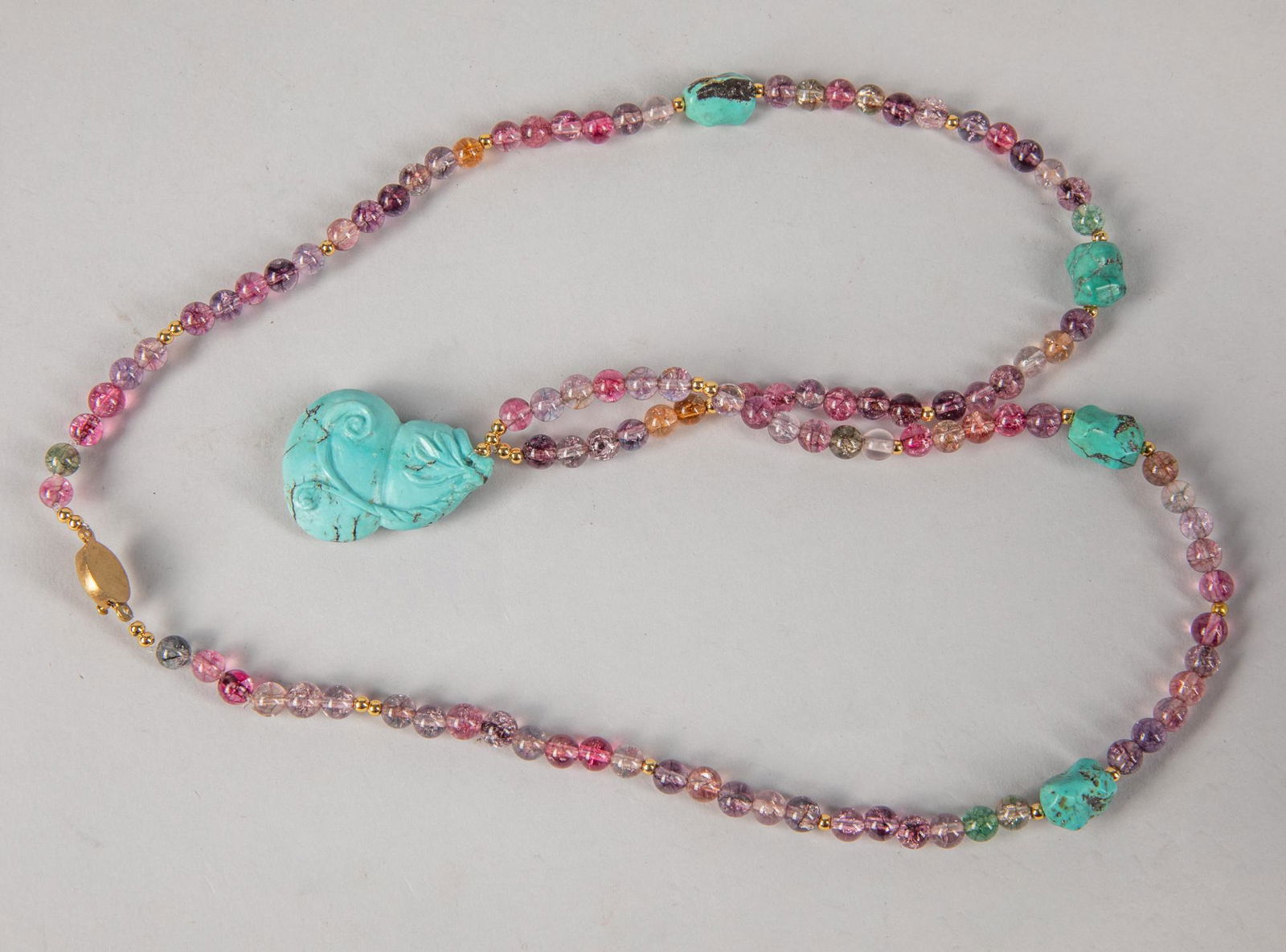 Chinese Export Turquoise & Gem Stone Necklace (1 of 6)