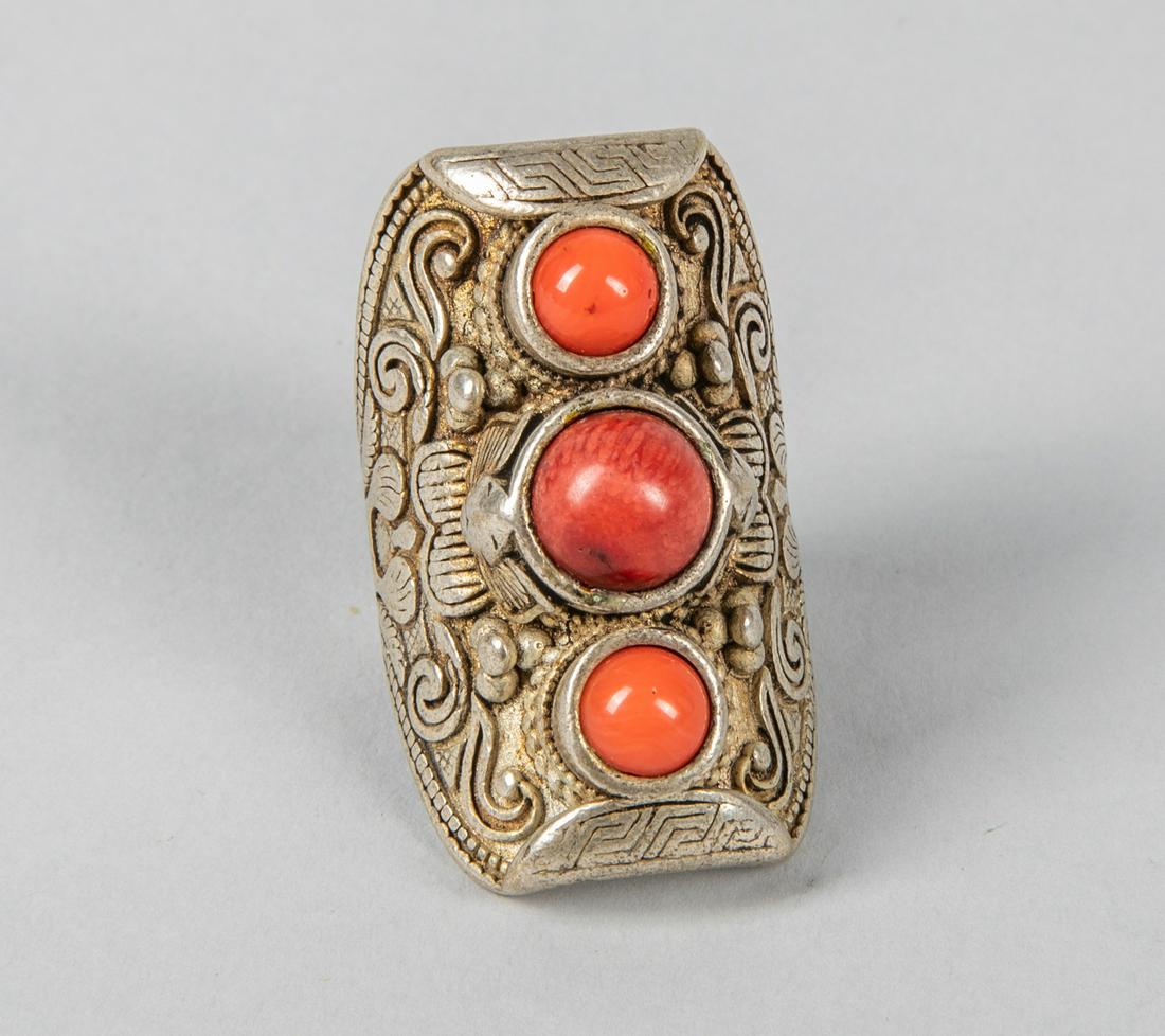 Large Silver Ring With Coral Like Beads (1 of 5)