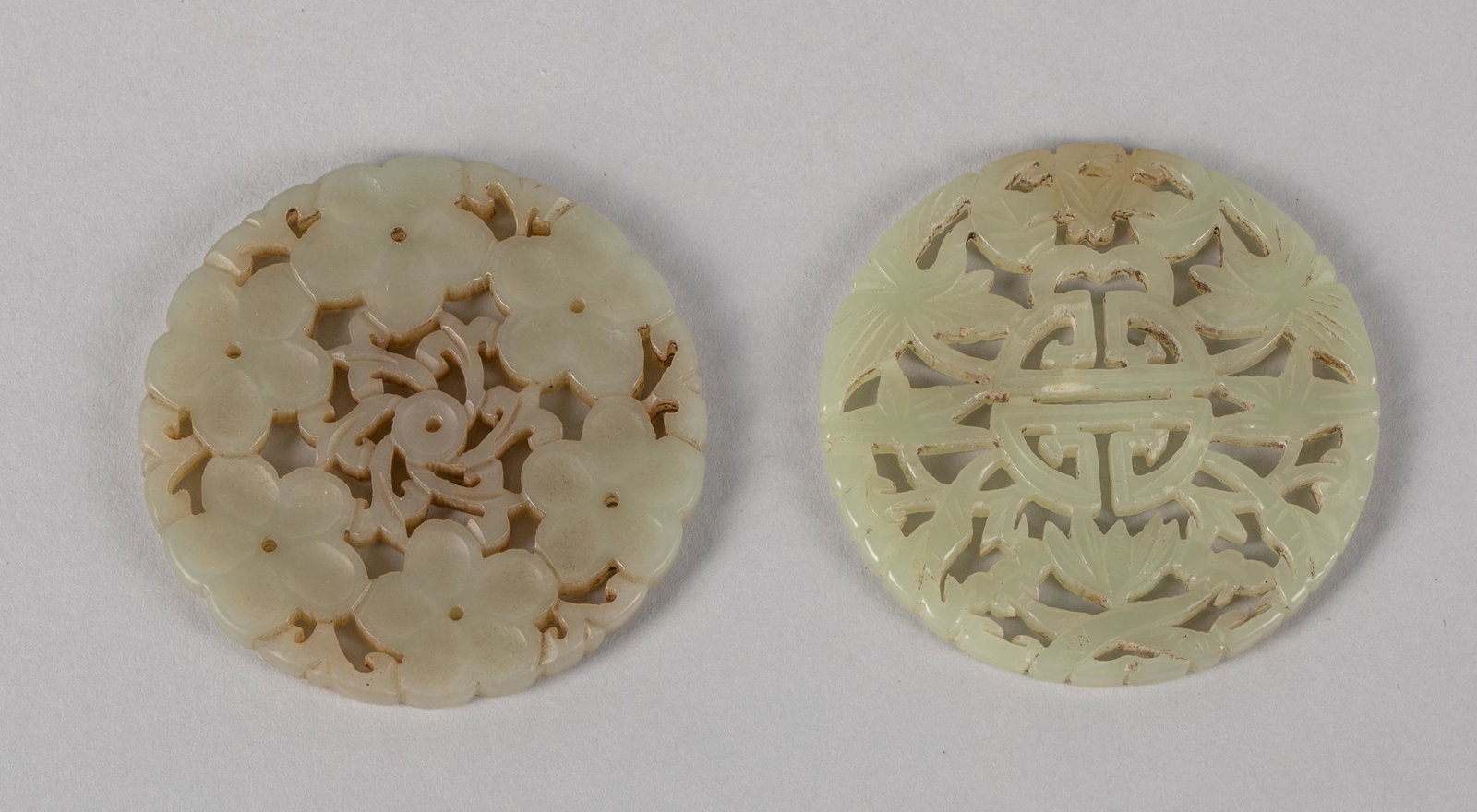 Chinese Jade Carvings: Group of two Chinese jade carvings. 2.2 inch D. The estate of the East Los Angeles, CA, 2020.