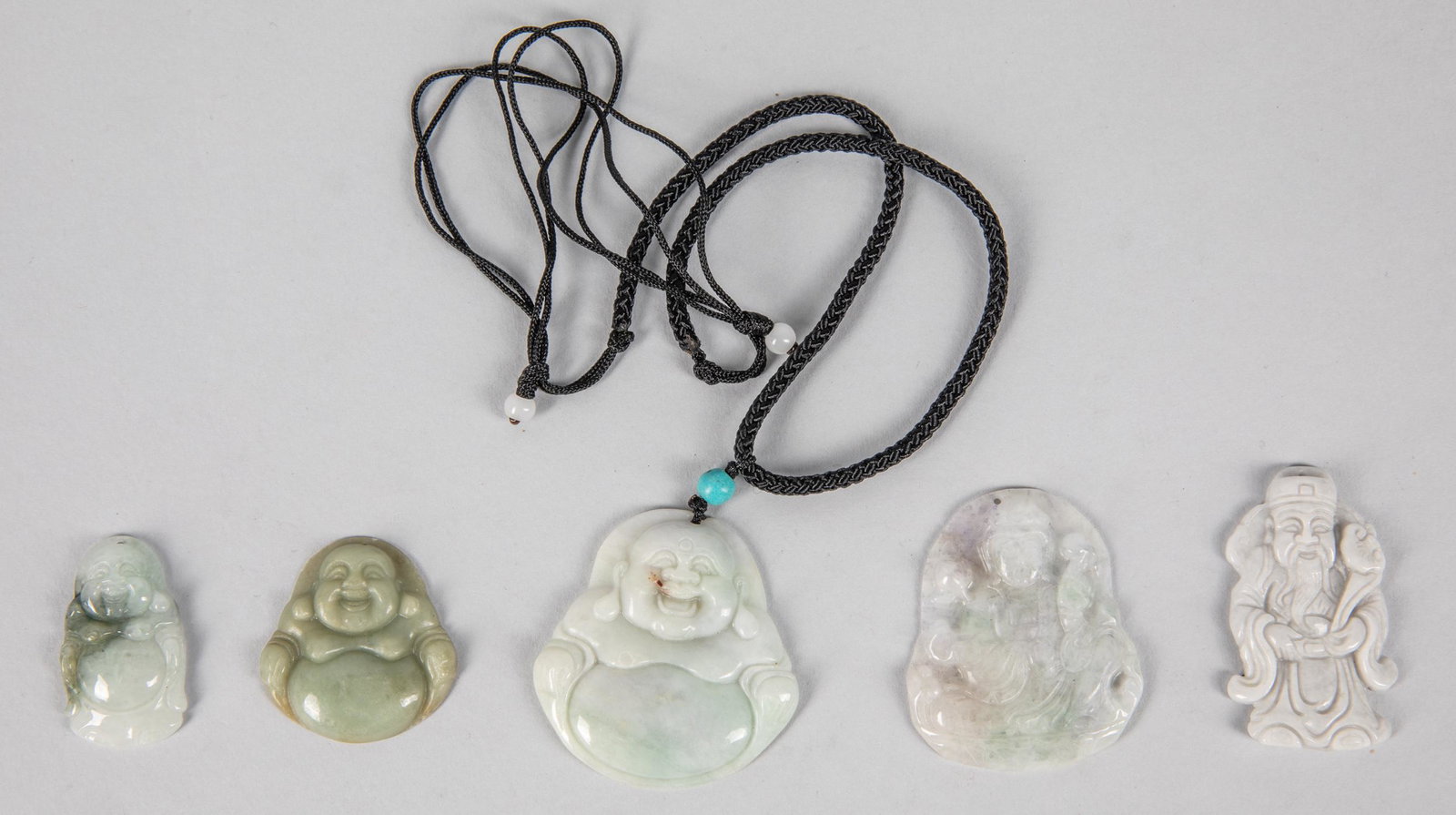 Group of Chinese Jadeite Carvings: Group of five Chinese export jadeite carvings. 1.75-1.75 inch. (largest).