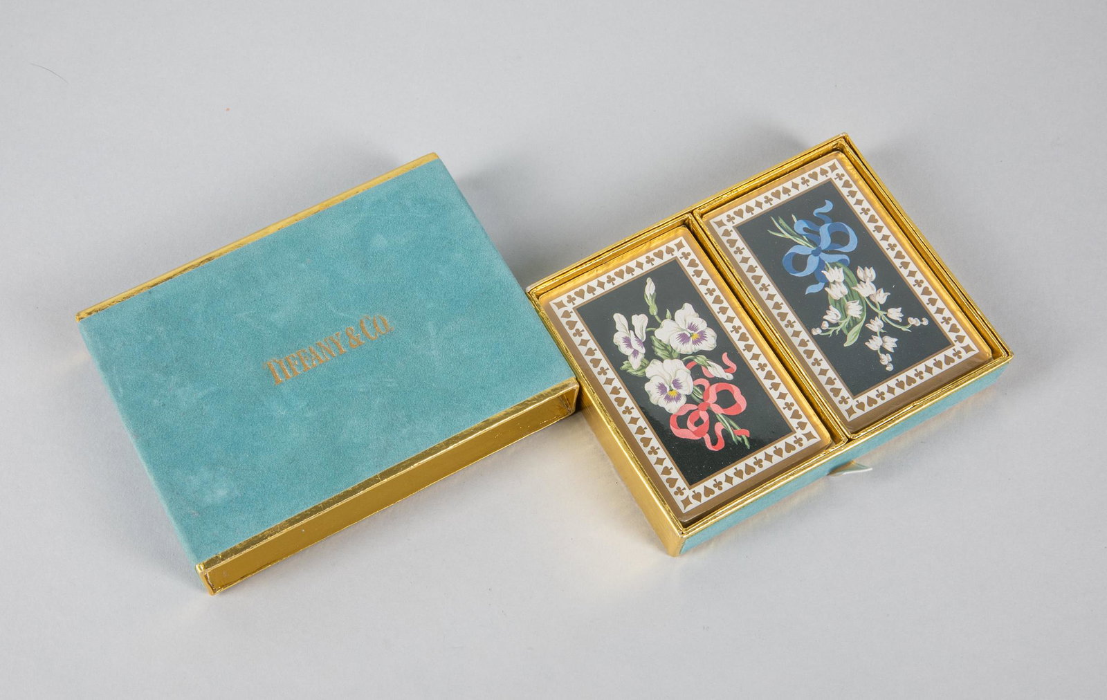 Tiffany & CO. Floral Playing Cards: Double sets collectible Tiffany & CO. playing cards. 1-3.75-5 inch.