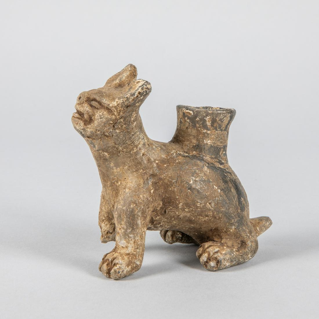 Korean Old Glazed Pottery Figure: Minor chips. Cracked. 1.6-5-4 inch.
