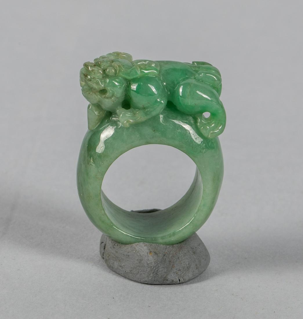 Large Chinese Jade Jadeite Carving Ring: Chinese jade jadeite carving ring decorated with beast. US size 6.5-7.