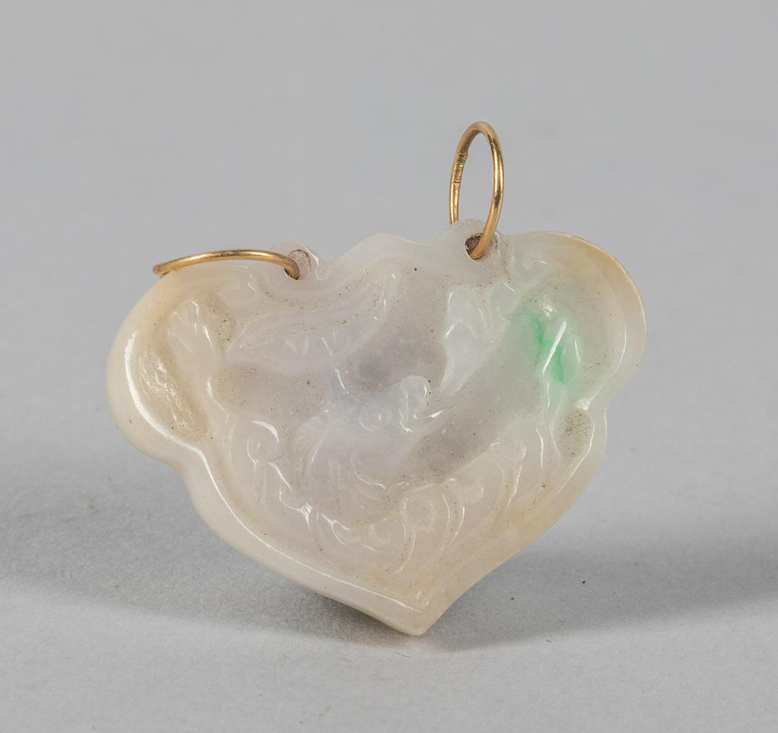 Chinese Jade Jadeite Pendant With Gold Link: 1.25-1.5 inch.
