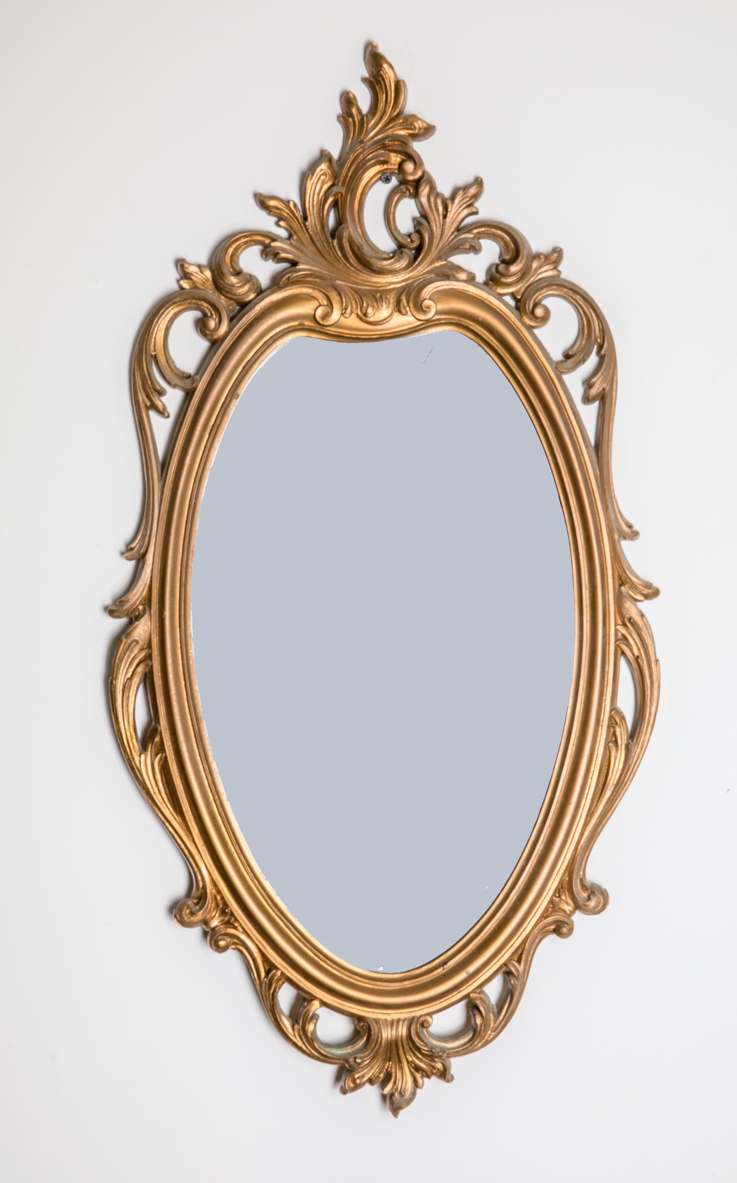 Beautiful Rococo Type Mirror: 30.25 inch L; 15.5 inch W. The estate of the Pasadena, CA, 2020.
