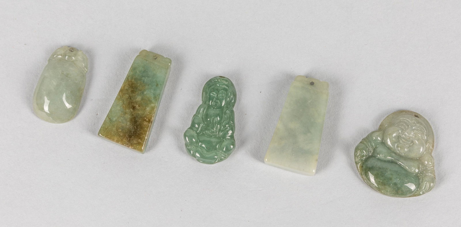 Group of Chinese Jadeite Carvings: 1.1 inch L. (largest).