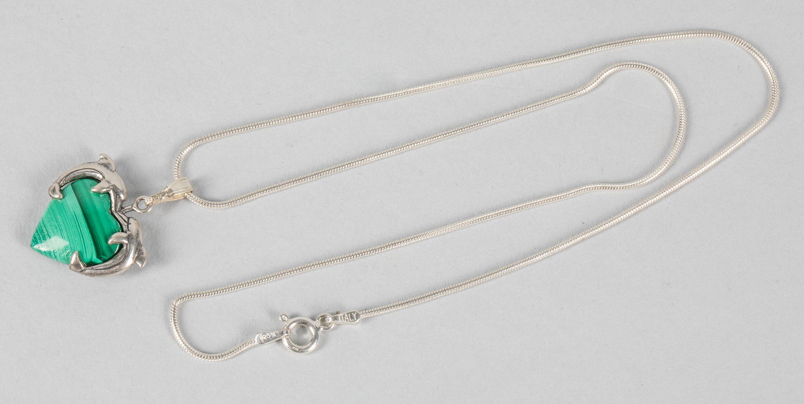 Designed Malachite Heart Pendant with Silver Chain: Chain length 16 inch.