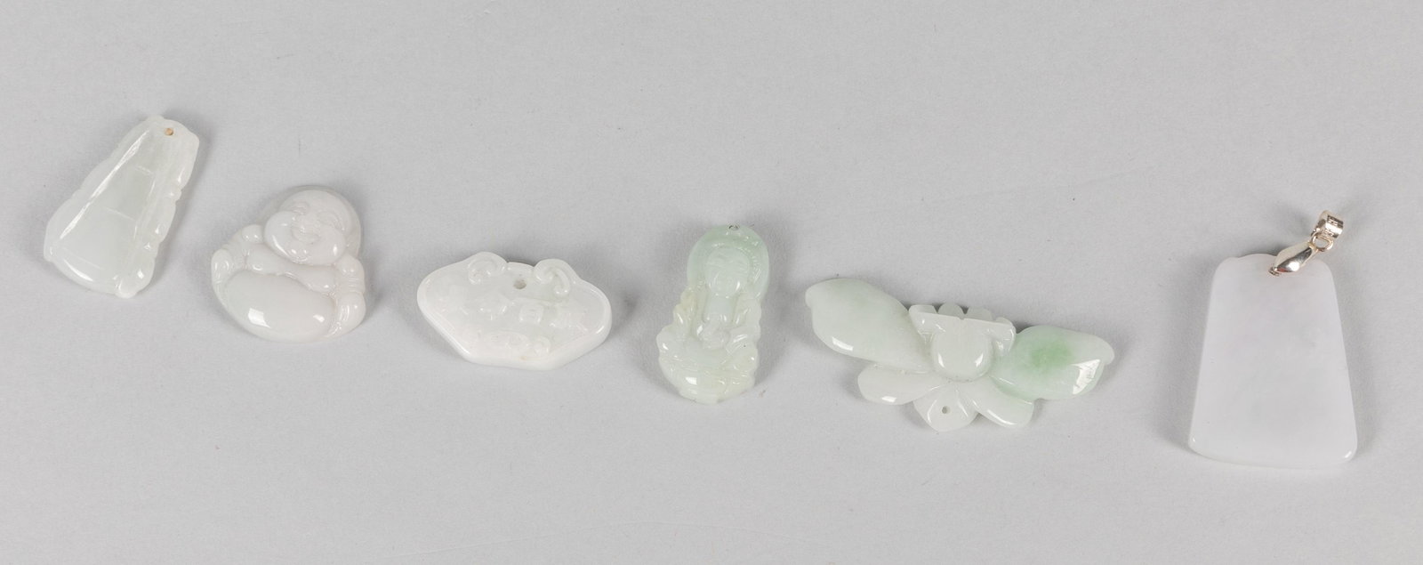 Group of Chinese Jadeite Carvings: 1.75 inch L. (largest).