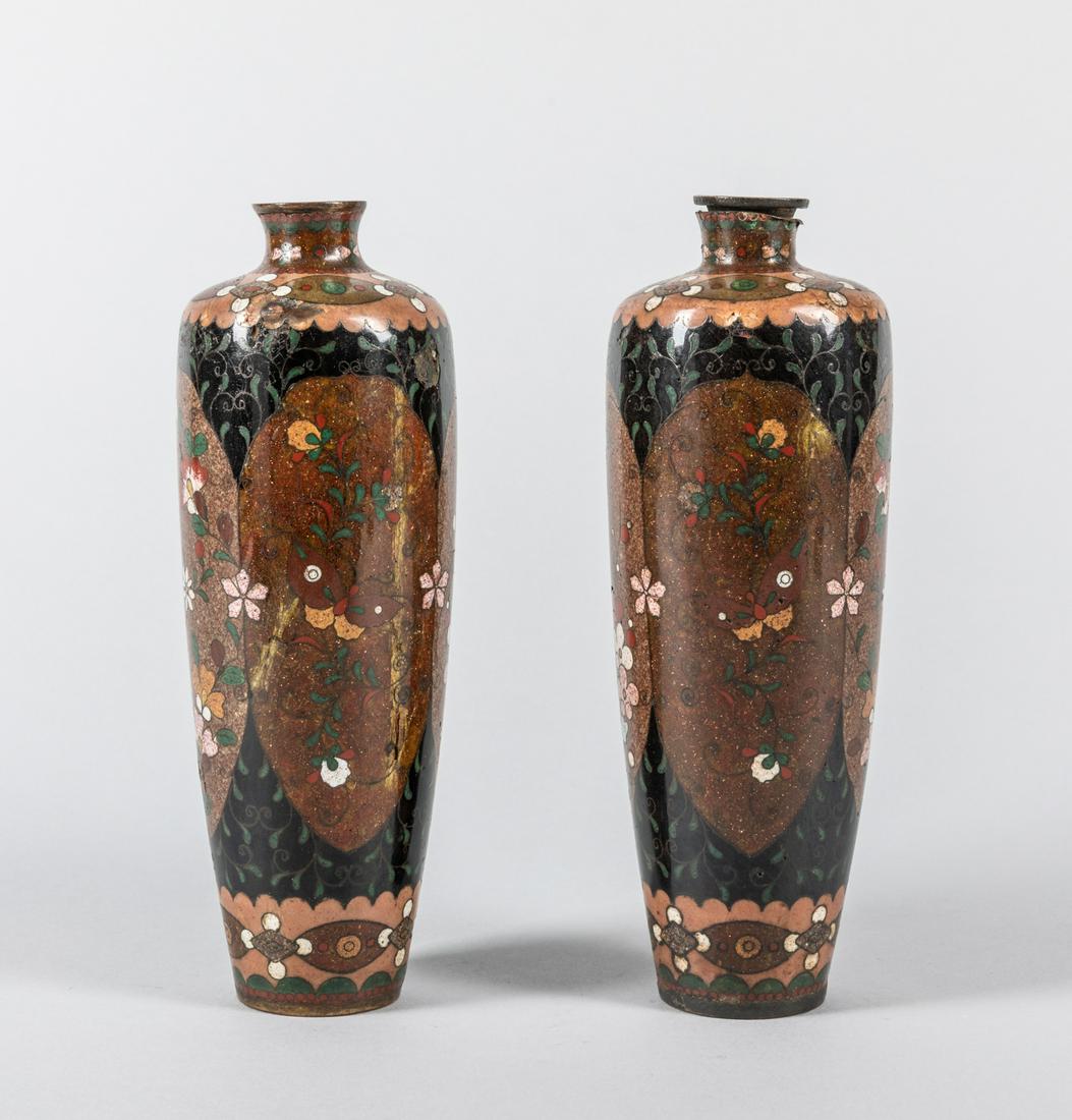 Pair Of Japanese Meiji period Cloisonne Cabinet Vases: Pair of Japanese antique cloisonne vase with minor chips. 7.5 inch H.