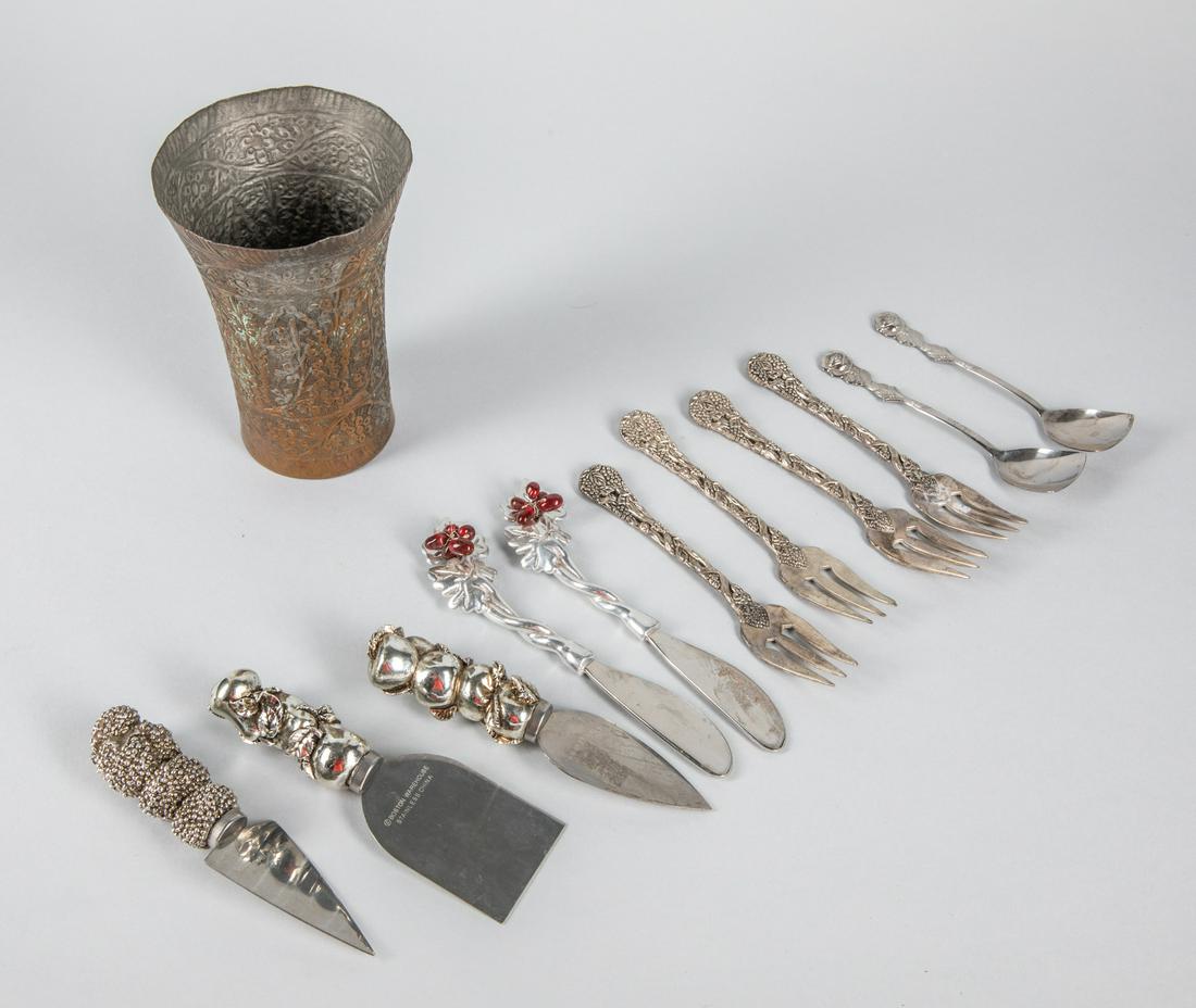 Vintage Brass Cup & Stainless Flatwares