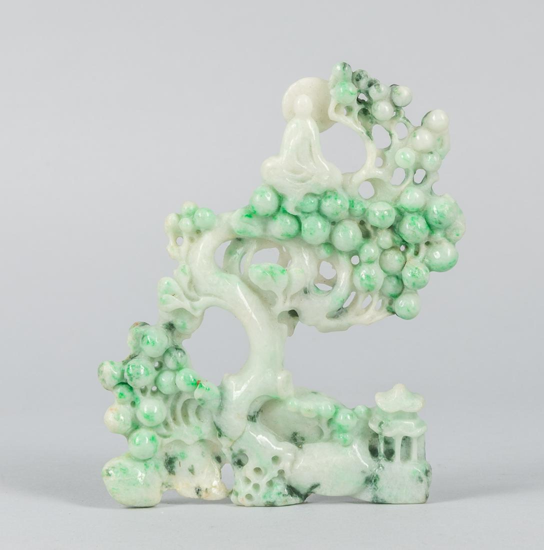 Chinese Jadeite Carving of Pine Tree: Well carved jadeite of pine tree. 3.75 inch W; 5 inch L.