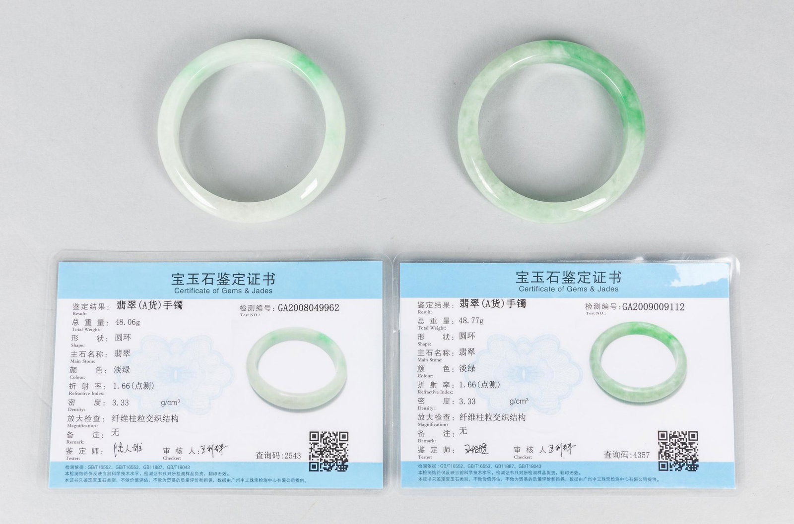 Group of Chinese Jadeite Carving Bangle: Group of two Chinese jadeite carving of bangle. 2.75 inch D.