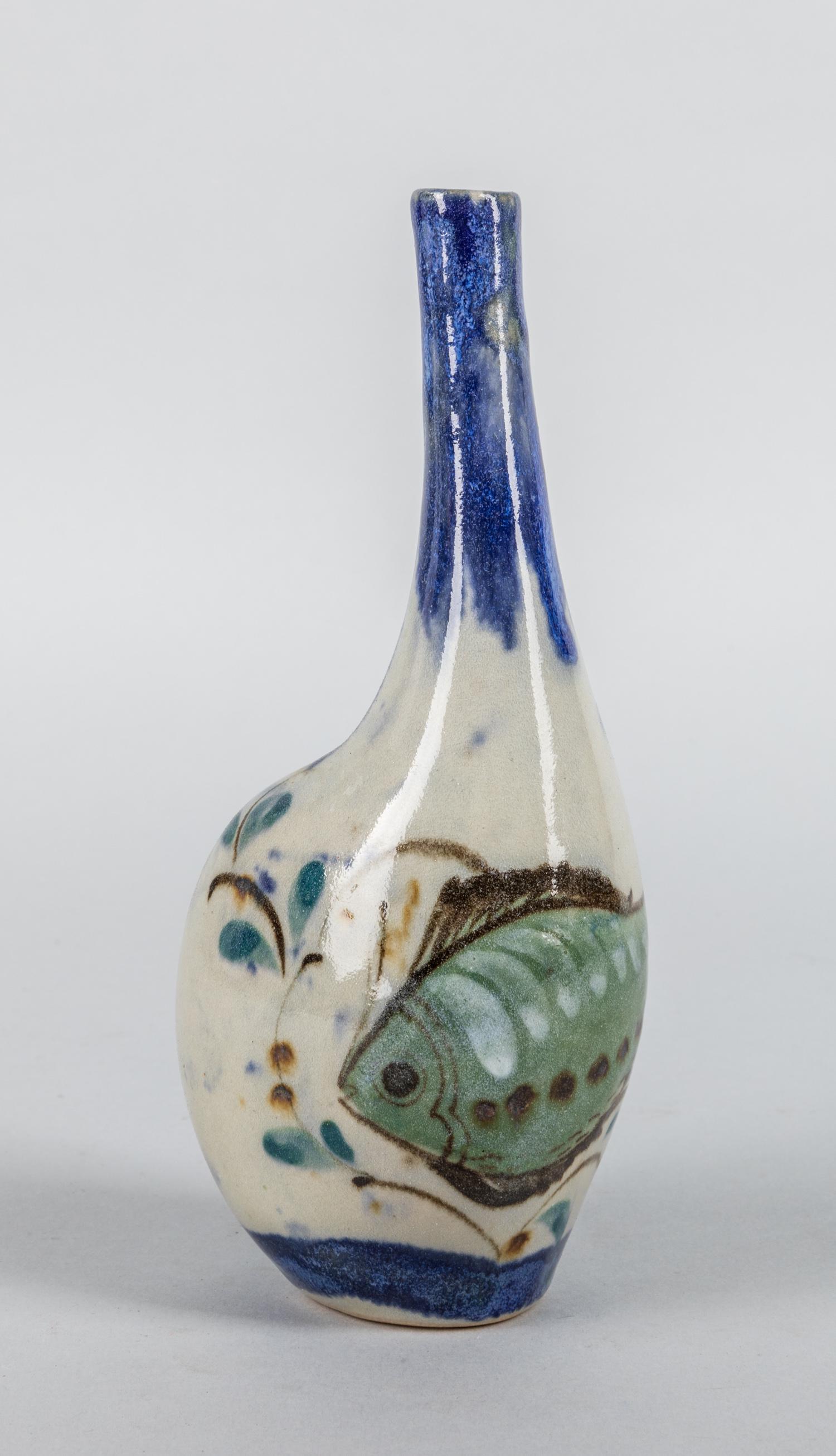 Korean Decorated Porcelain Cabinet Vase: Korean 20th important designer hand painted cabinet vase. 8 inch H; 3.5 inch W.
