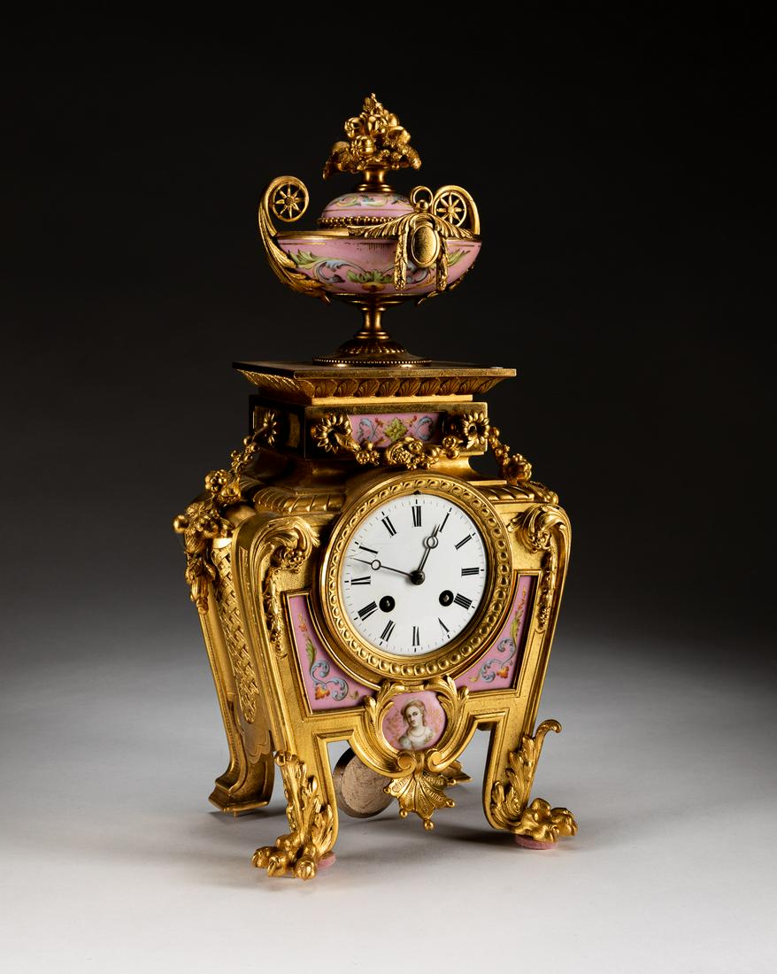 France Louis XIV Type Enameled Gilt Clock (1 of 8)