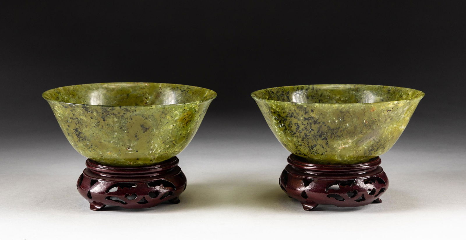Pair of Chinese Export Spinach Jade Bowls (1 of 10)
