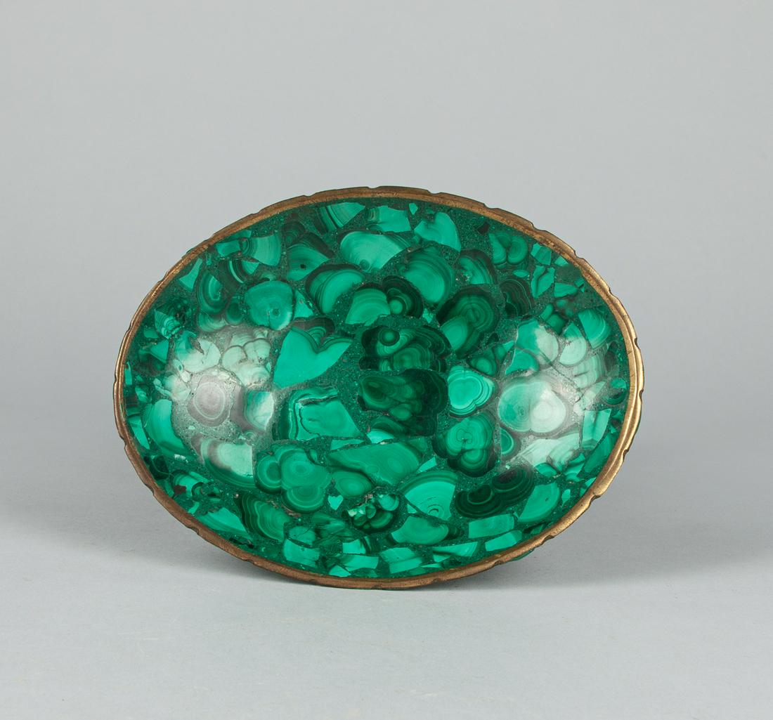 Fine Malachite & Brass Nuts Dish: Fine malachite and brass nuts dish. 6.4x5 inch.