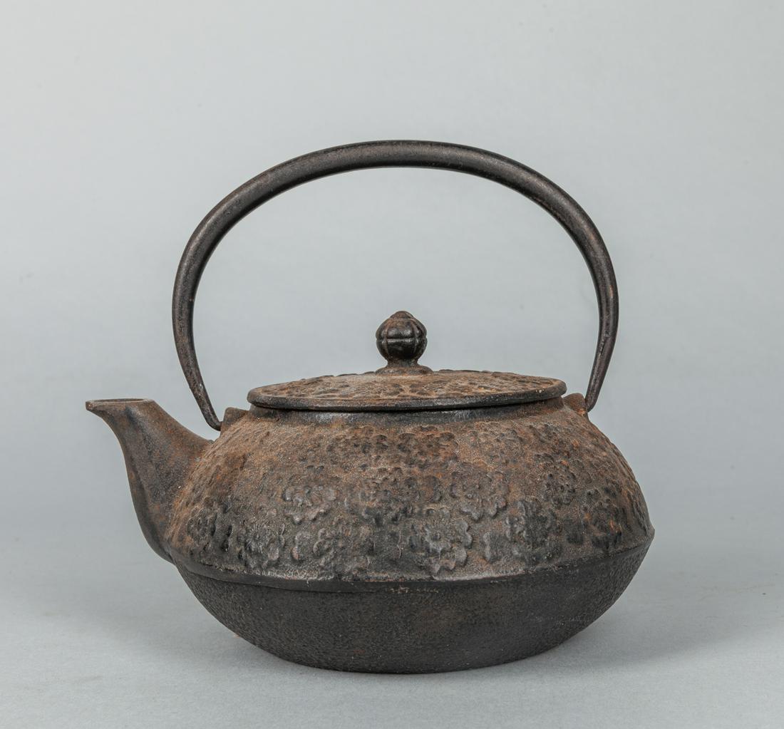 Japanese Old Iron Tea Pot: Japanese old iron tea pot, the exterior surrounded by florals. 7*5.5*3.65 inch