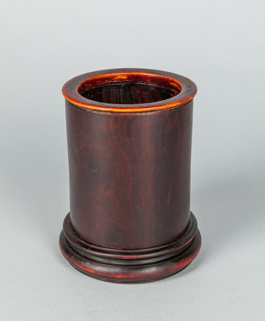 Chinese Carved Wood Brush Pot: Chinese carved brush pot, crack at the rim. 4.25x4 inch.
