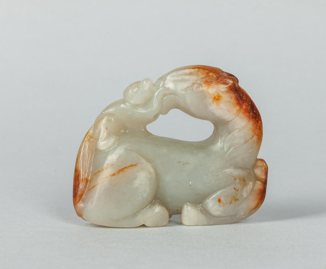 Chinese Jade Carving of Horse: Chinese jade carving of horse with monkey on the back. 2.75x2.4 inch.