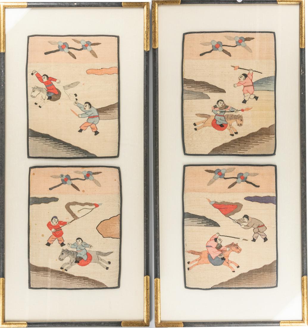 Pair of Chinese Antique Kasi Silk Painting: Pair of Chinese antique quasi silk painting.13.75x30 inch