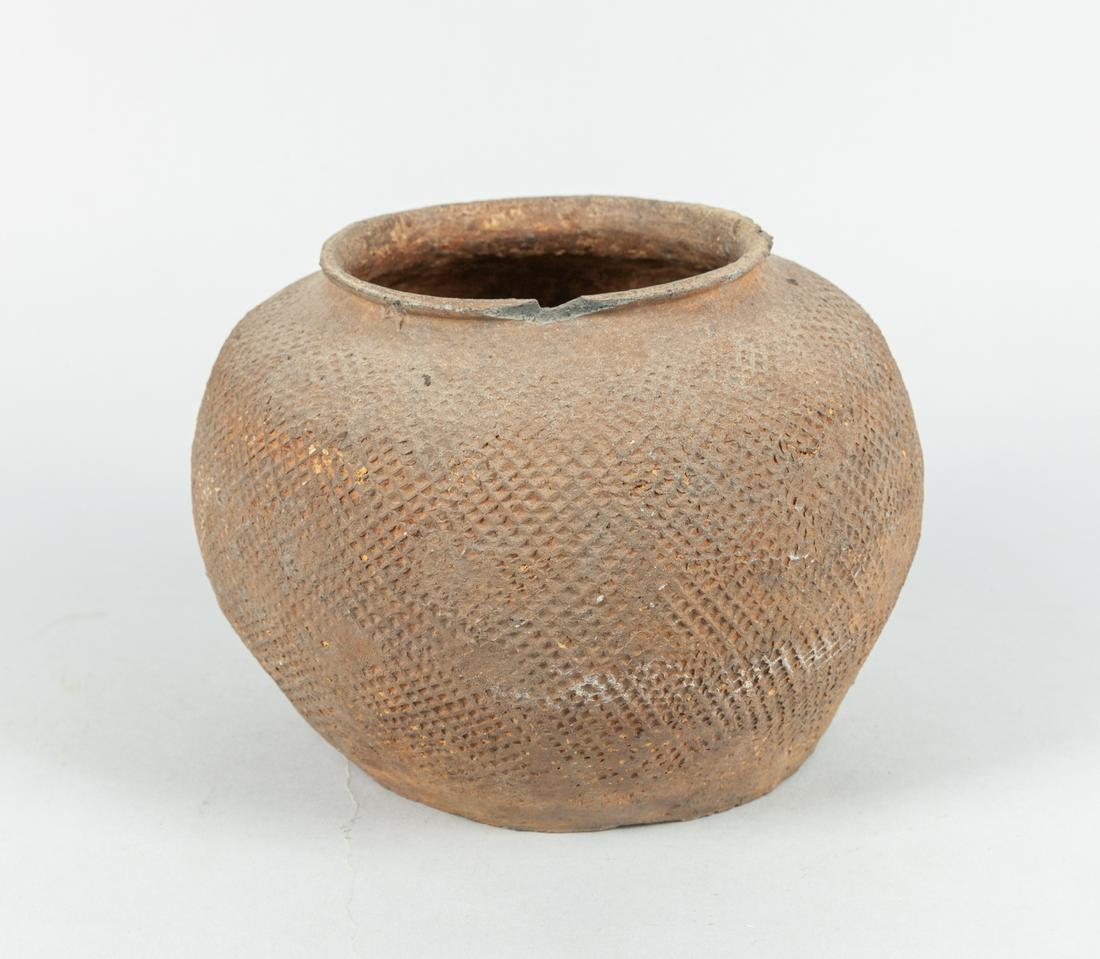 14-16th Korean Carved Pottery Vase: 14-16th Korean carved pottery vase. 8*5.25 inch. Private Collection from Los Angeles Estate.