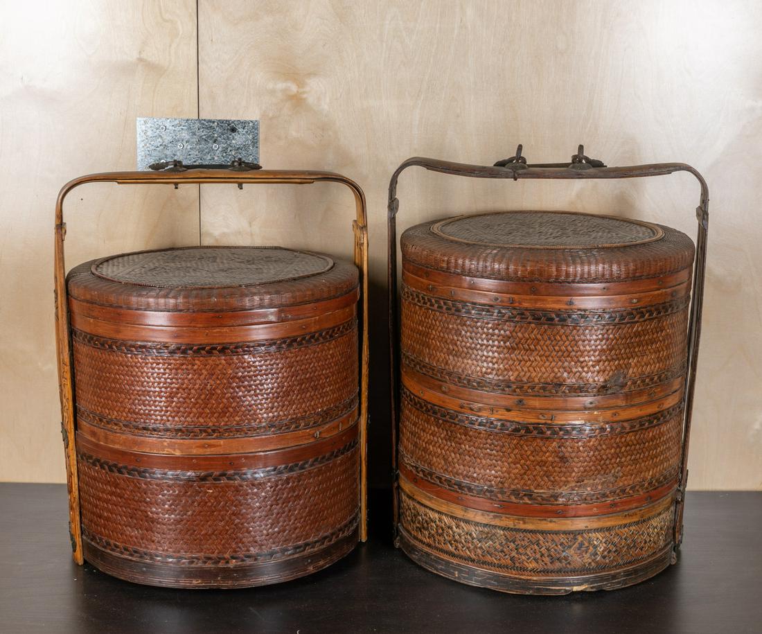 Set Chinese Old Wedding Basket: Set of two Chinese old three layer rattan wedding basket. 21*17 inch