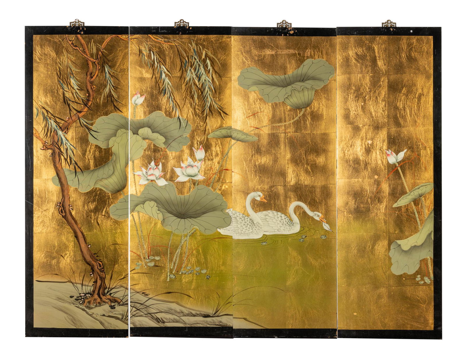 Set Chinese Water Color on Lacquer Hanging Panel (1 of 14)