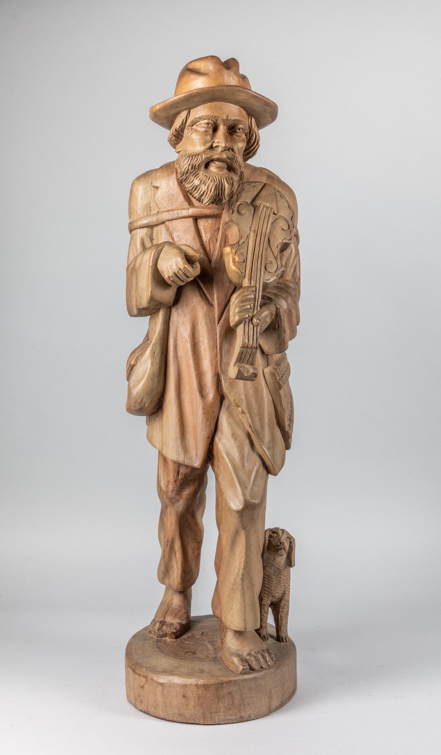 Tall Vintage Art Wood Figures: Tall vintage carved art wood figure. 27.5 inch H; 9 inch W.