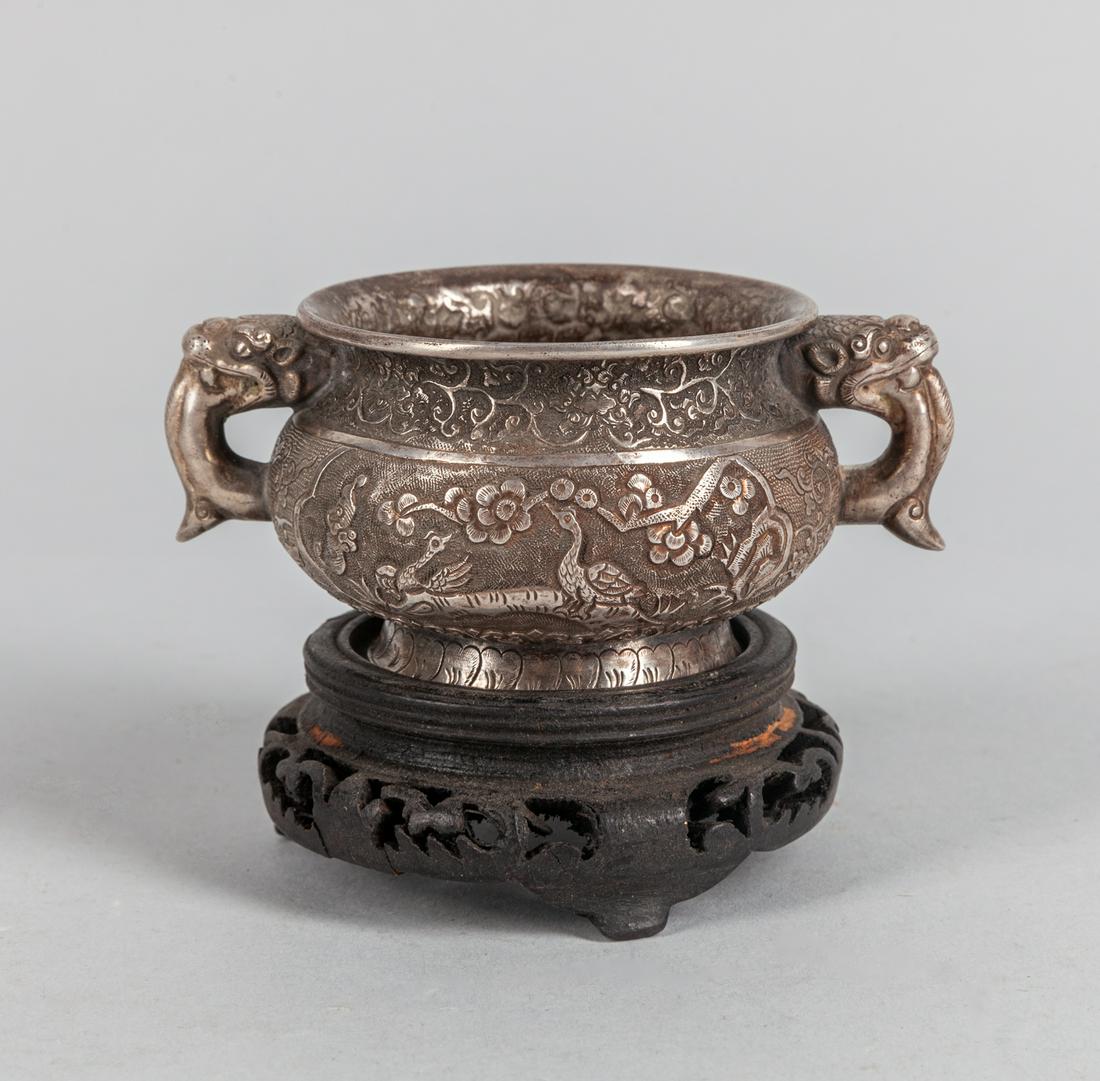 Chinese Antique Carved Sterling Silver Incense Burner (1 of 6)