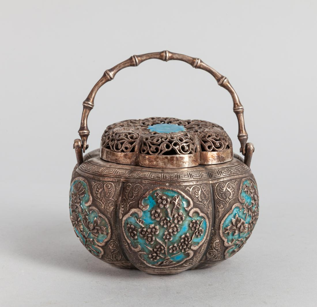 Chinese Antique Enameled Sterling Silver Hand Warmer (1 of 6)