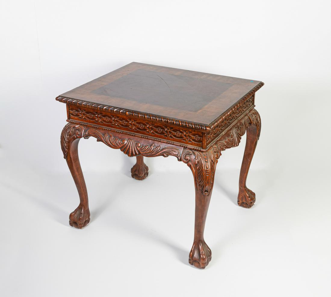 Designed Carved Wood Coffee Table: Deigned carved wood coffee table, decorated with carved archaistic pattern on the sides and legs. 27*23.5*25.5 inch.