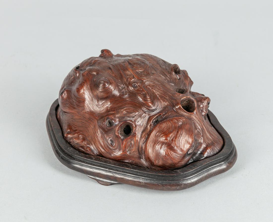 Fine Chinese Root Wood Censer: Fine Chinese root wood censer with fitted wood stand. 4.9*3.4 inch.
