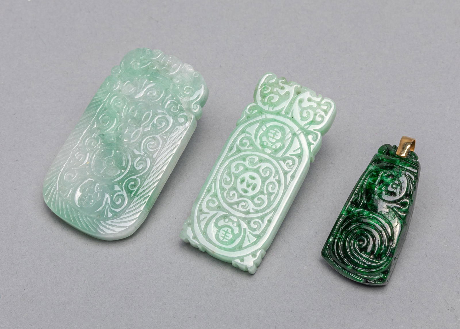 Group Chinese Jade Jadeite Stone Carving, 14k Link (1 of 10)