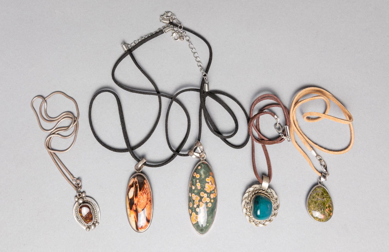 Set Large Size Silver Gemstone Pendant Necklaces (1 of 8)