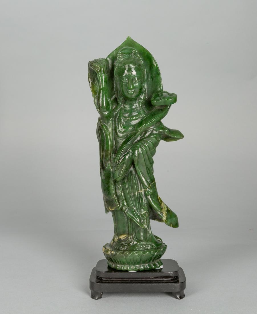 Tall Chinese Old Spinach Jade Kuanyin (1 of 12)