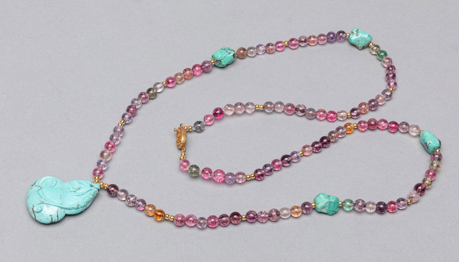 Chinese Export Turquoise Carving Gem Stone Necklace (1 of 6)