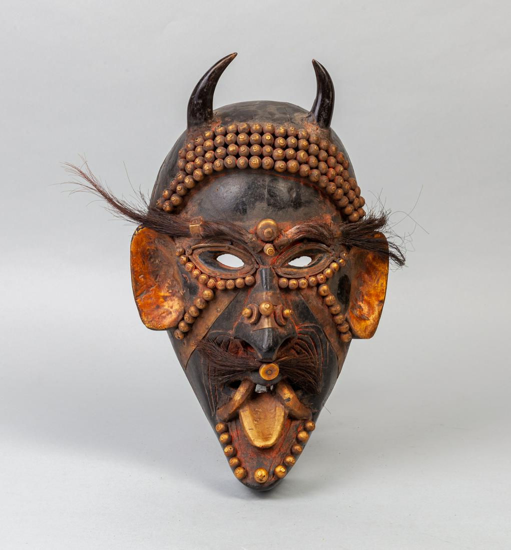 Large African Wood Brass Tribe Mask (1 of 12)
