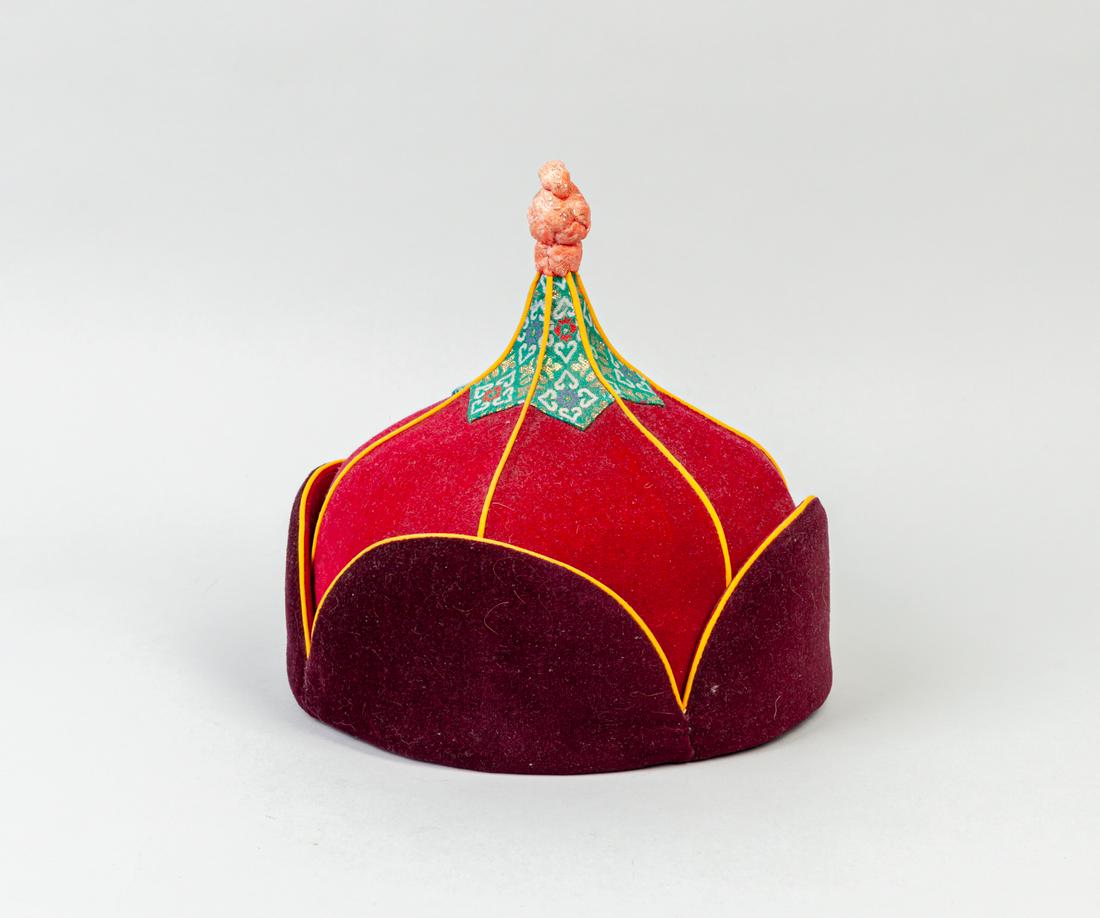 Chinese/Mongolia Noble Cap: Chinese/Mongolian traditional red noble hat, sewn from six separate pieces.