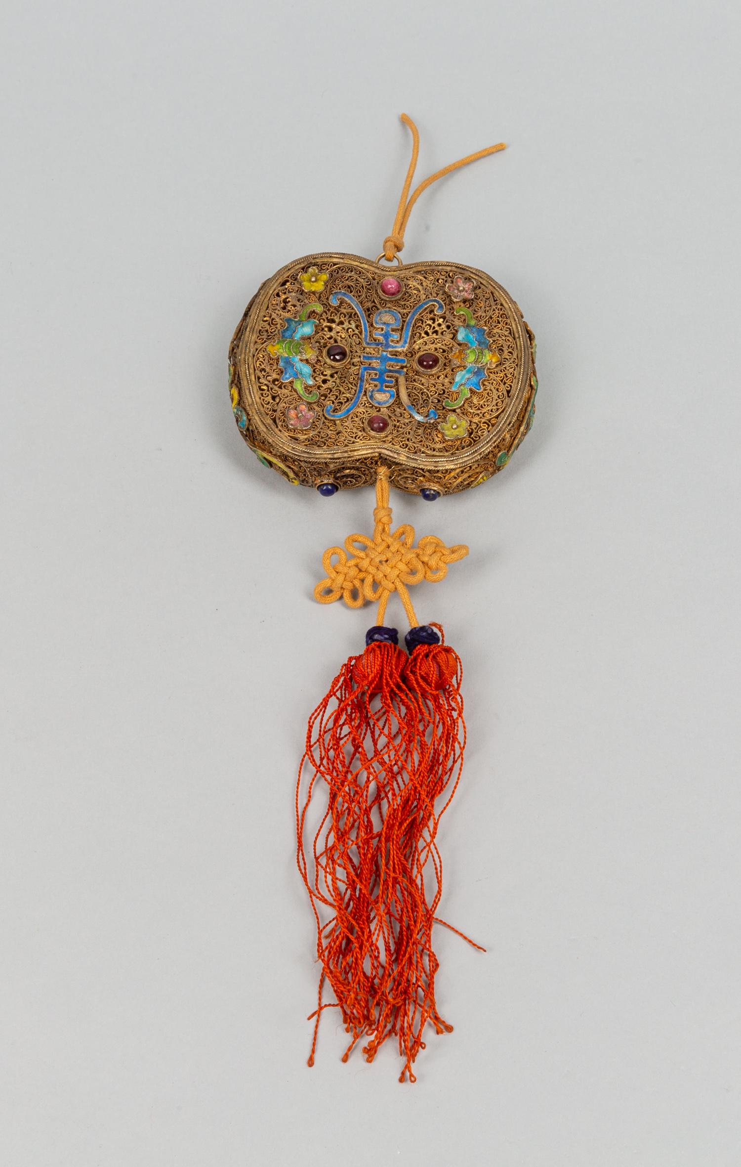 Chinese Enameled Sterling Sliver Box W/Tourmaline (1 of 13)