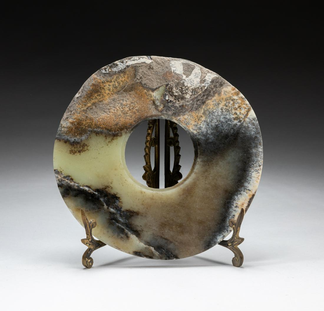 Large Chinese Jade Bi W/Gilt Stand (1 of 9)