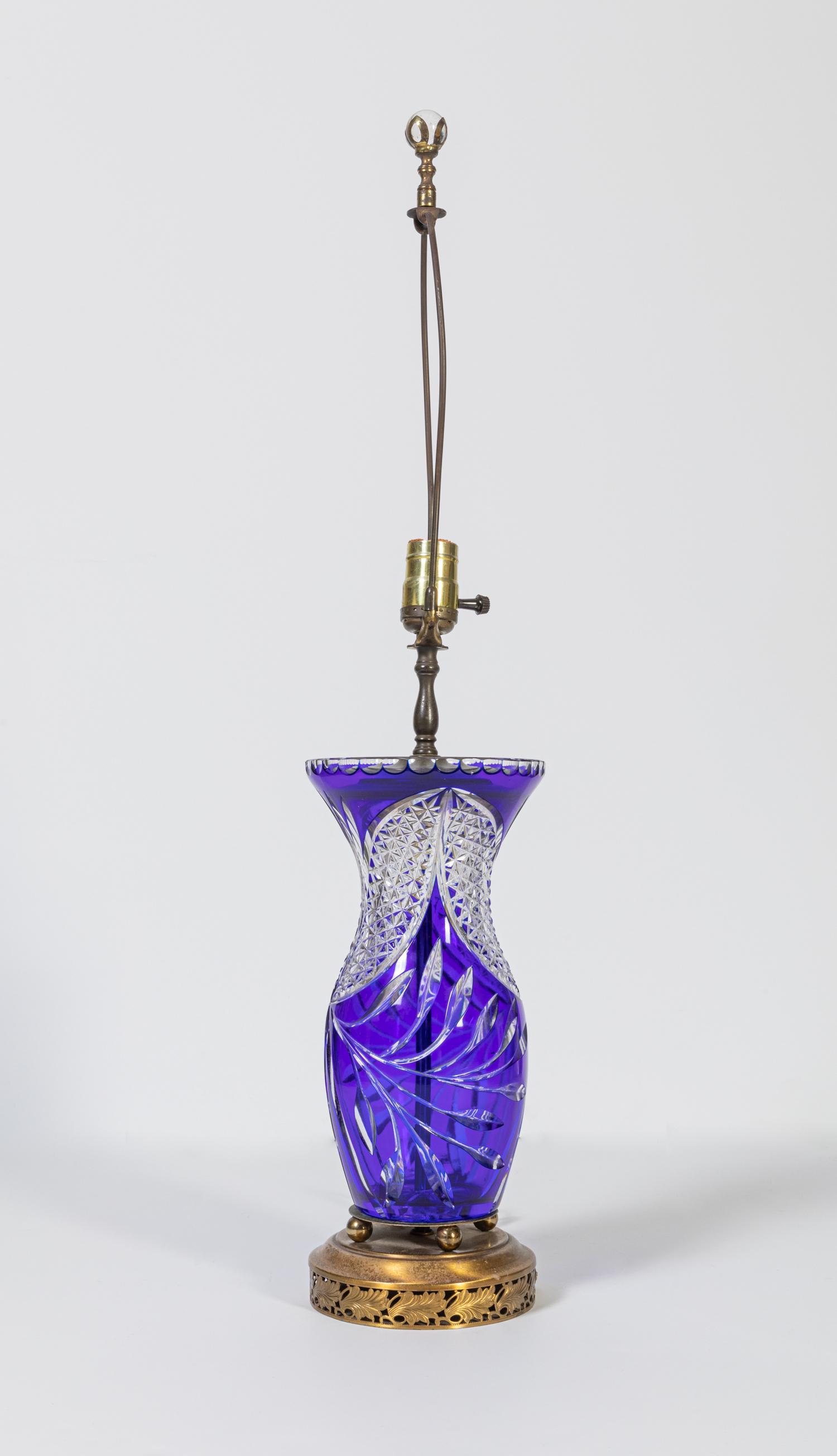 Designed Bohemian Cobalt Cut Clear Crystal Glass Lamp (1 of 9)