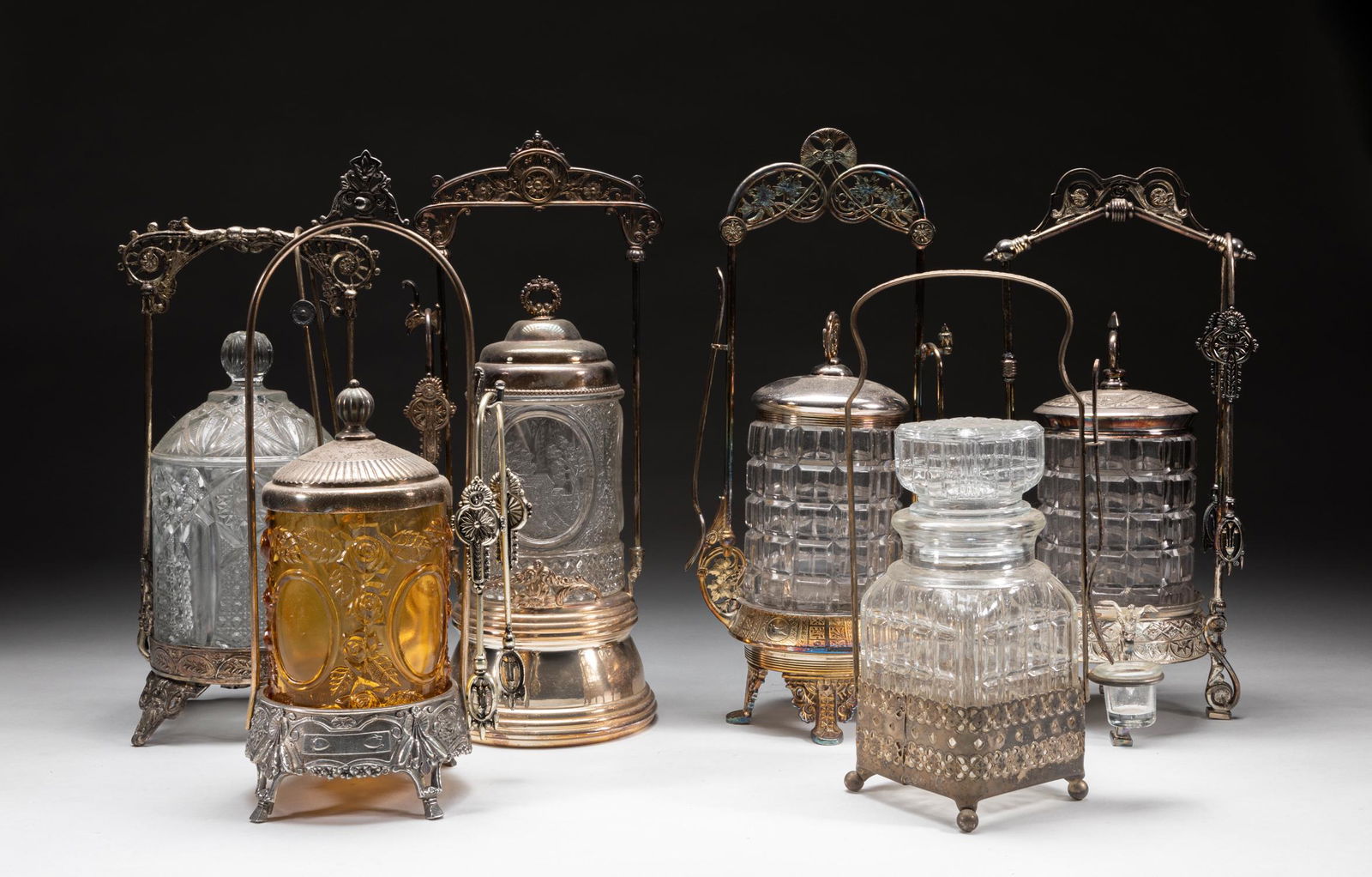 Large Set Quadruple Silver-plate Pickle Castors (1 of 15)