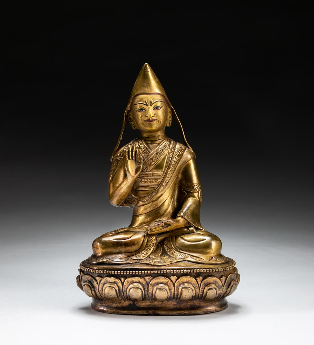 Chinese Old Gilt Bronze Buddha Tsongkhapa (1 of 10)