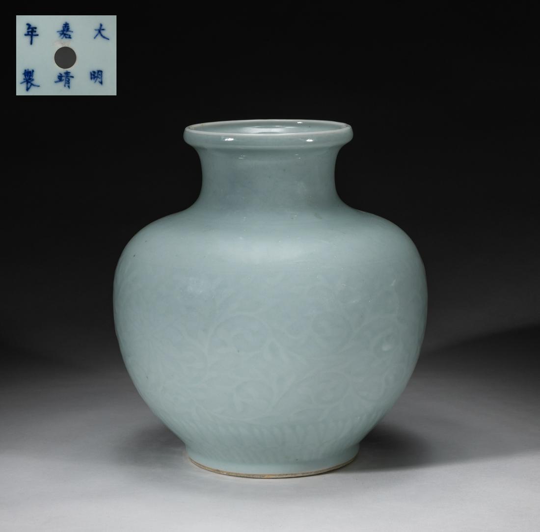 Antique Chinese Carved Blue Glazed Porcelain Jar (1 of 13)