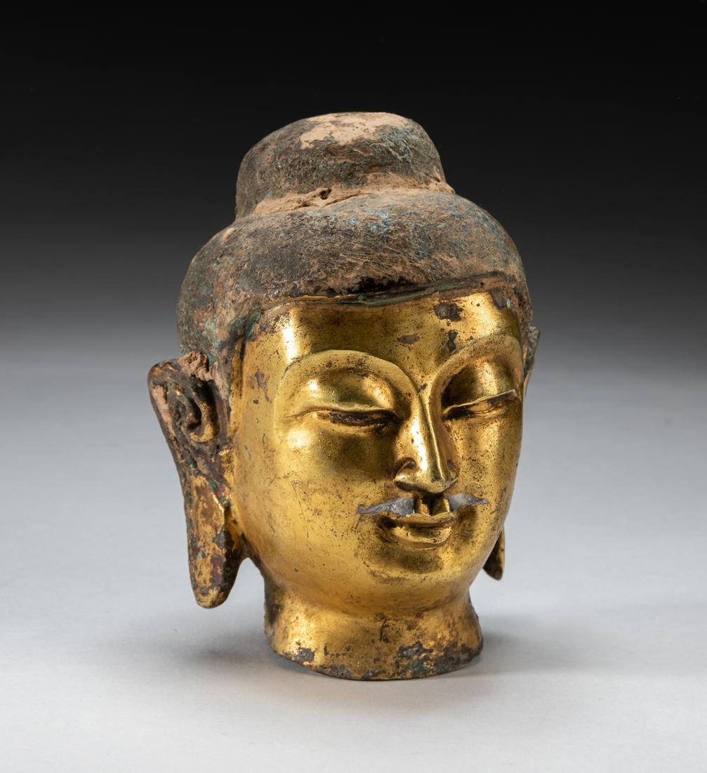 Korean Old Gilt Bronze Buddha Head (1 of 10)
